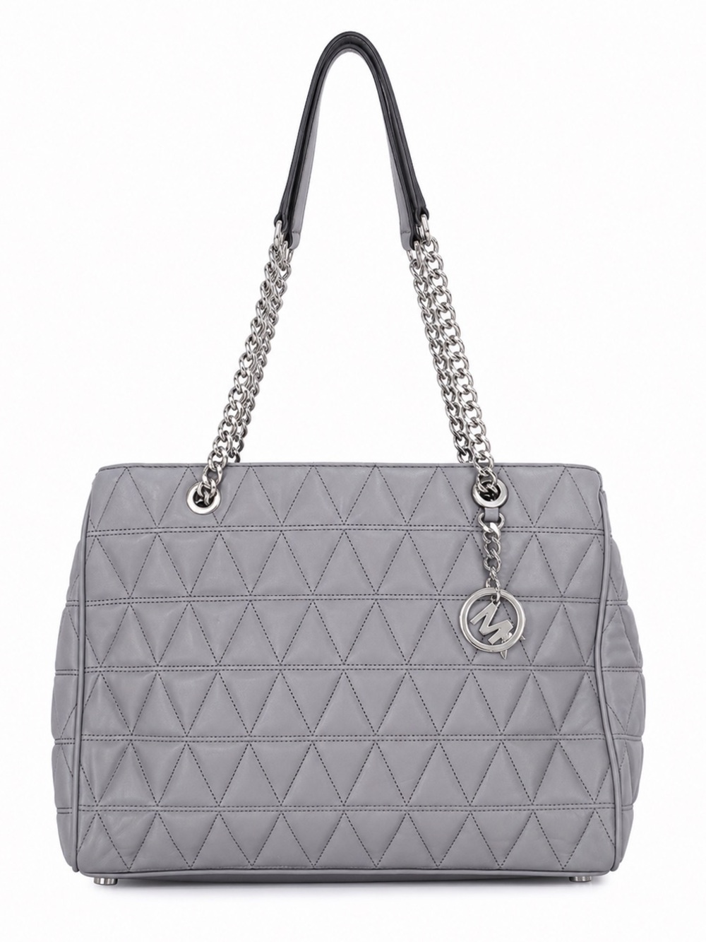 Michael Kors Gray Quilted Leather Chain Tote Shoulder Bag Silver Hardware